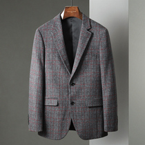 umber spring and autumn mens casual suit top single-piece Chidori plaid small suit wool coat mens trend