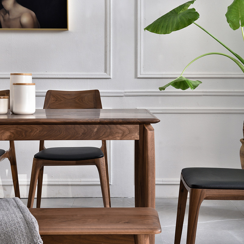Sanchen black walnut all solid wood dining table and chair combination Nordic modern small-sized household dining room dining table rectangular