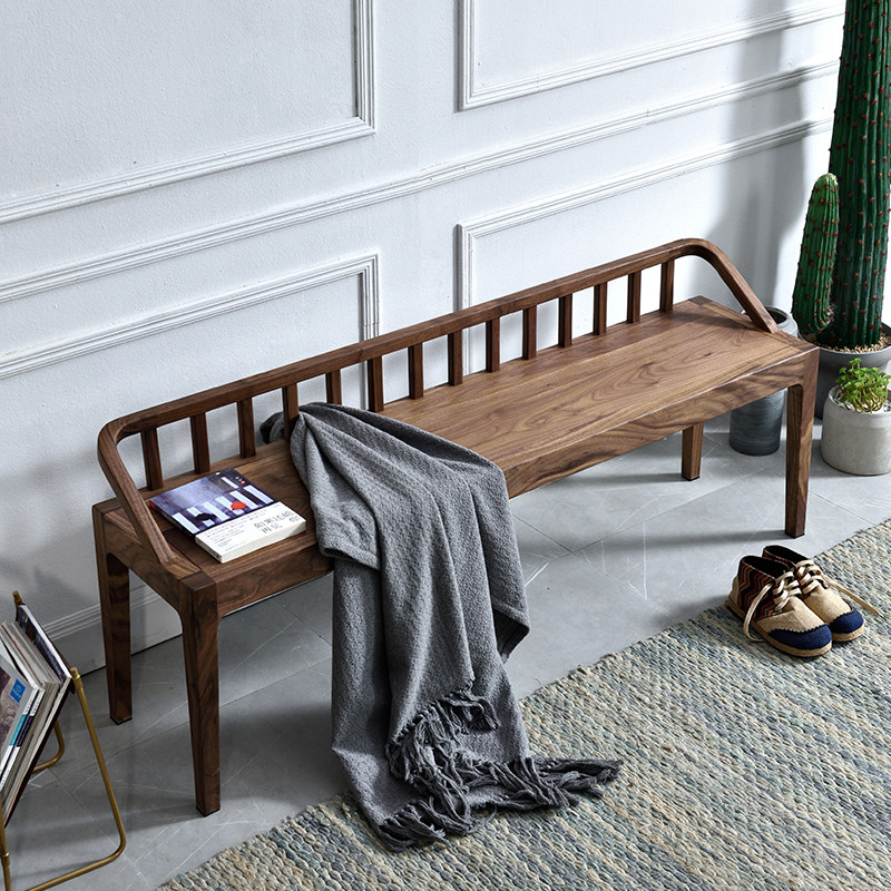 Three Chen Nordic style black walnut all - solid wood restaurant casual short - change shoes creative long bench Bed bench