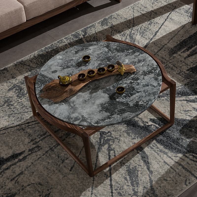 Sanchen new Chinese style black walnut solid wood Nordic coffee table Nordic simple modern living room marble coffee table