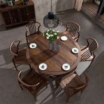 Sanchen new Chinese North American black walnut table Round Table full solid wood dining table and chair combination modern Nordic round table