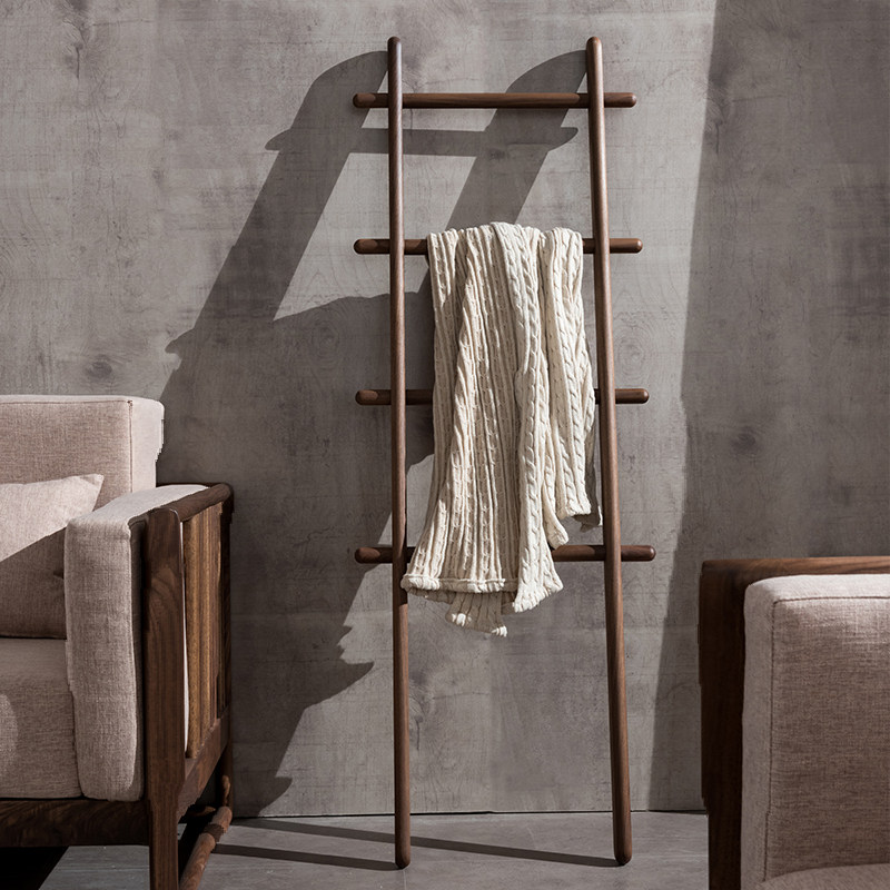 Nordic full solid wood hanging hanger black walnut wood ground floor bedroom clothes rack Home clothes rack mobile clothes hanger