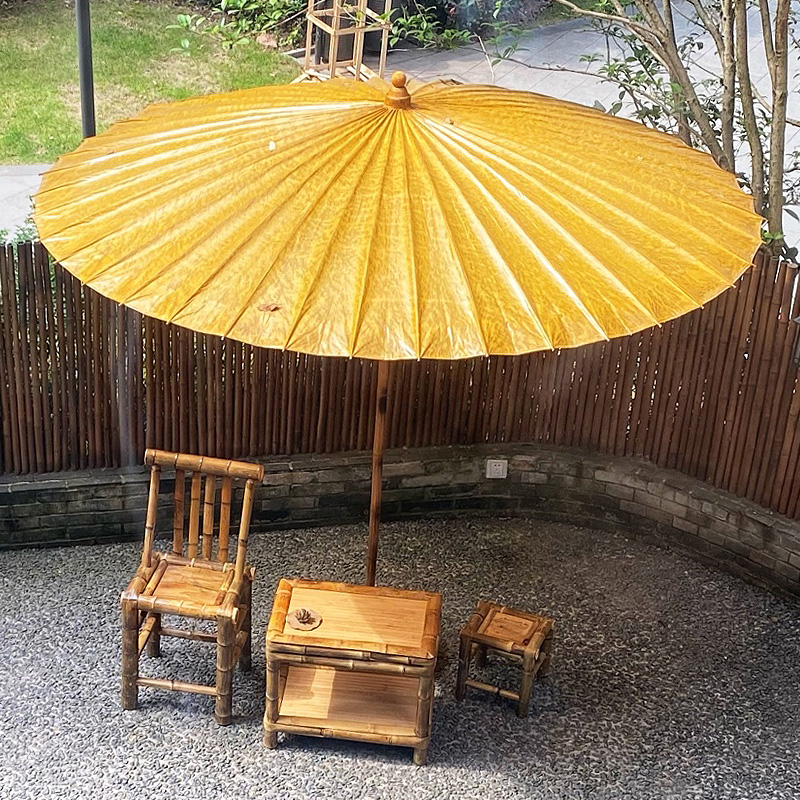Visiting Yuge Large Oil Paper Umbrella Outdoor Balcony Garden Umbrella Yellow Retro Stall Parasol Umbrella Chinese Antique Big Umbrella