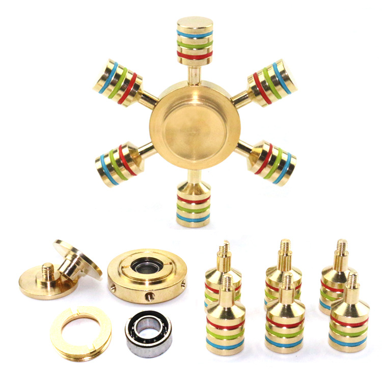 New fidget spinner three-headed six-arm metal finger gyro decompression toy colorful hexagonal DIY pure copper