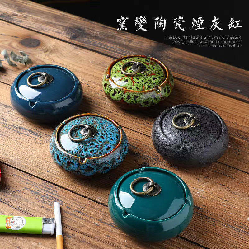 Cigarette Ash Trays Ceramic Creative Personality Fashion Windproof Living Room Office Home Central European Style Trend With Lid Cigarette Ash