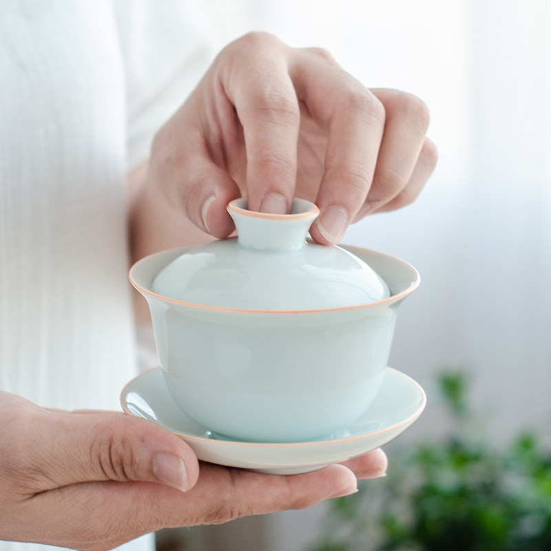 Chenxiang Yingqing Cover Bowl Sancai Bowl Tea Cup Ceramic Kung Fu Tea Set Tea Bowl Cup Large Household Tea Buffer Set