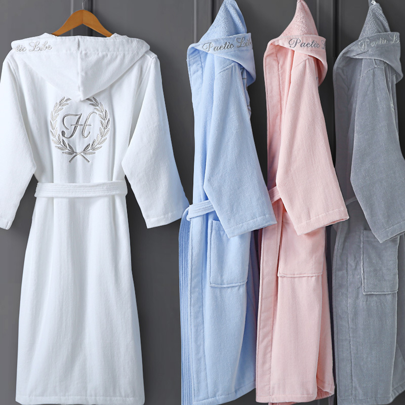 Hotel Bathrobes for Men and Women, Pure Cotton Thickened Towel Material, Couple's Nightgown, Autumn and Winter New Long Style, Water-Absorbent and Quick-Drying Bathrobe