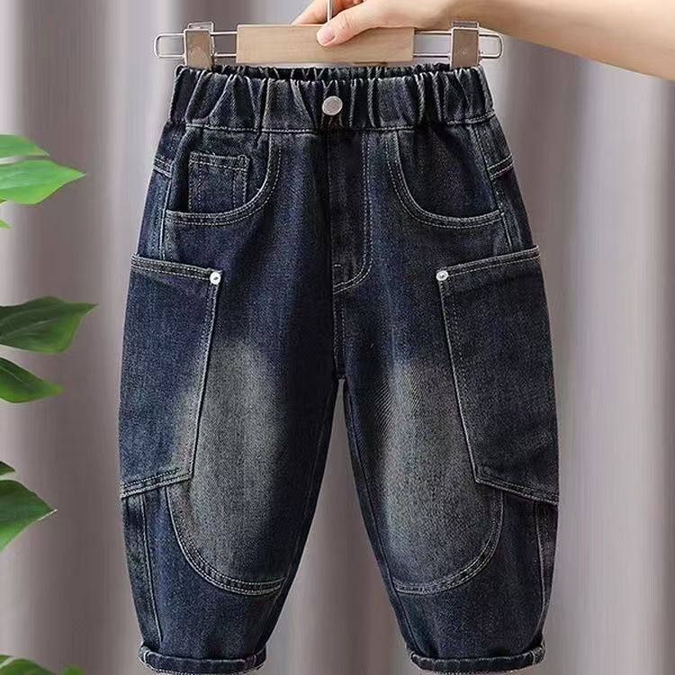 Джинсы для мальчиков Xi Nuoci, весенне-осенние модели, новинка 2025 года, детские весенние брюки, красивые брюки с оборками и прямыми штанинами, комбинезоны