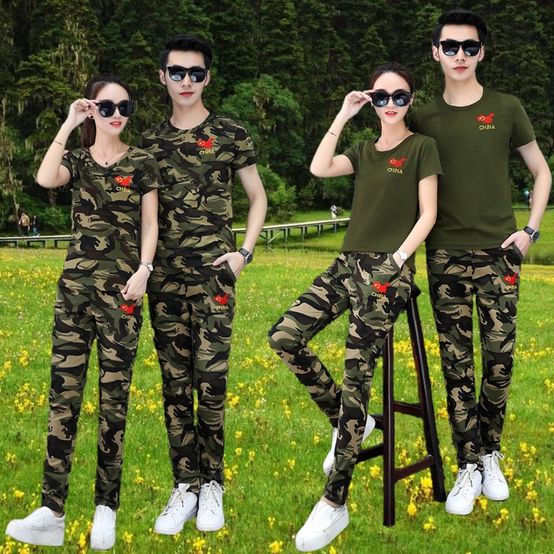 Military training camouflak short sleeve suit 2021 Summer new men and women a set of uniformed group sailors dance to two sets