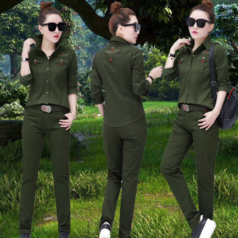 The army's green long - sleeved shirt suit training in autumn 2022 - tip coat with thin - repair trousers