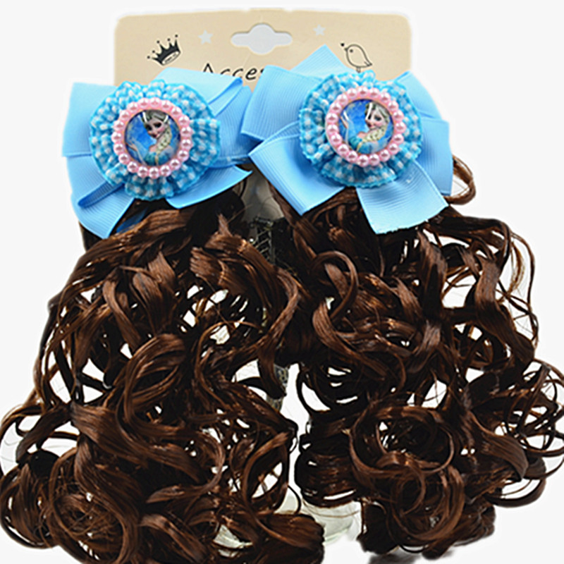 儿童假发饰品女童长卷发蝴蝶结头饰弹簧夹子中小童宝宝辫子发夹