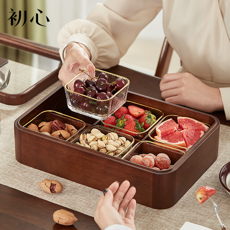 First Heart New Chinese Solid Wood Fruits Pan Nut Snacks Containing Box Living Room Tea Table Home Fruit Dry Fruit Box Candy Box-Taobao