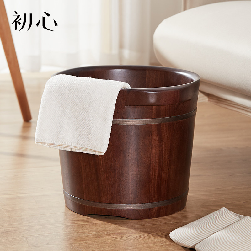 Wooden foot bath barrel wooden barrel home over calf soaking foot barrel massage high depth thickened double foot wash basin wooden basin with lid