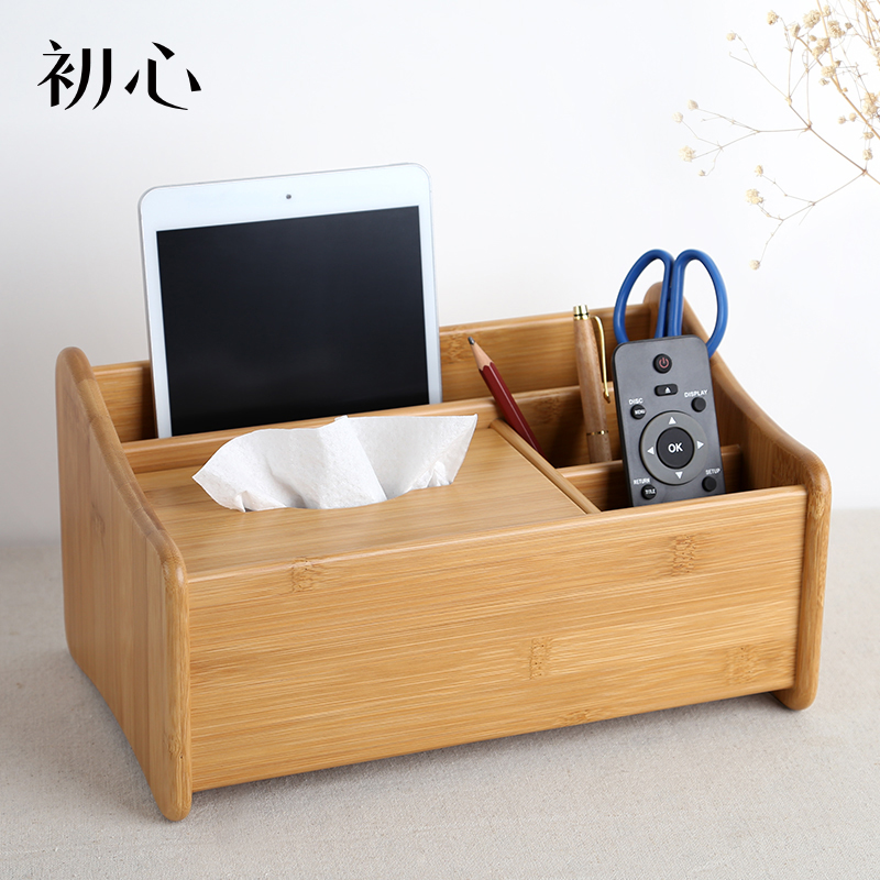 Chuxin bamboo and wood remote control storage box Creative toilet paper box Office desktop tissue box Living room coffee table sundries