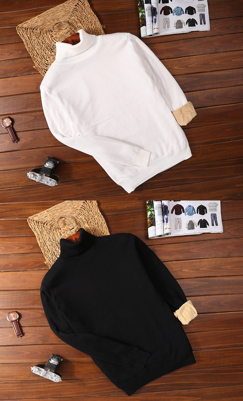 Cotton mùa đông mới cộng với nhung dày áo len cao cổ nam phiên bản Hàn Quốc của màu rắn Slim dày dòng áo len quần áo nam áo len đẹp