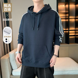 Three-Stripe Hooded Sweatshirt Male 2024 Autum New arrival Heavy weight Loose Tops Student Casual Hong Kong Style Stripes Outwear