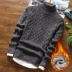 Cộng với áo len nhung dày mùa đông cho nam áo len cao cổ Hàn Quốc Slim màu dày ấm áp áo len dày nam cardigan nam Cardigan