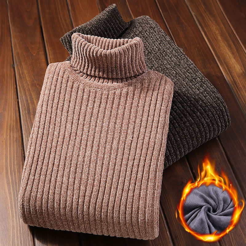 nhung sweaterplus mùa đông của nam giới dày bên trong dày đen cao cổ sành điệu đáy lên đầu khởi động của nam giới.