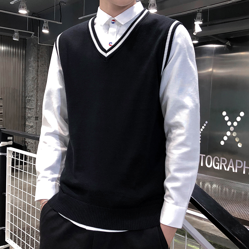 Autumn Pure Cotton Men's Sweater Vest Korean Style Slim Fit Sleeveless Knitwear Preppy Trendy Fashion Men's Clothing Autumn Pure Cotton Men's Sweater Vest Korean Style Slim Fit Sleeveless Knitwear Preppy Trendy Fashion Men's Clothing