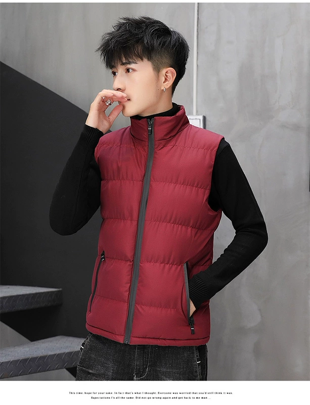 Mùa đông nam Vest mỏng đứng cổ áo Tất cả các trận đấu Xu hướng cổ áo không tay áo khoác cotton Sinh viên nam áo khoác ấm - Lót