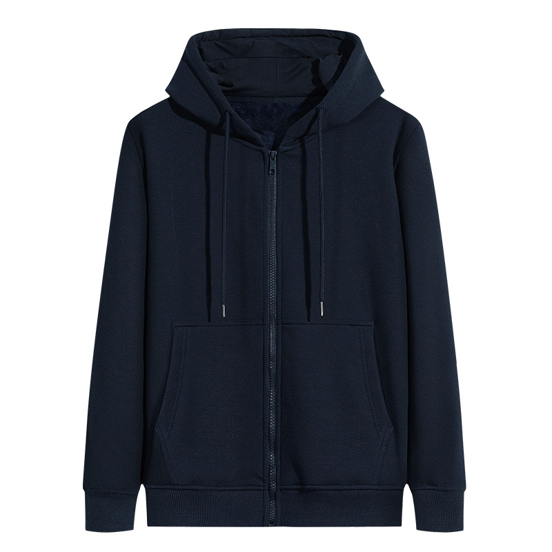 Fleece-Lined Hooded Sweatshirt, Spring and Autumn Solid Color Men's Versatile Cardigan Jacket, Loose Zipper, Simple Winter Coat, Trendy