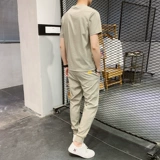 Мужской шелковый дышащий спортивный костюм для отдыха, летний комплект, 2023, короткий рукав