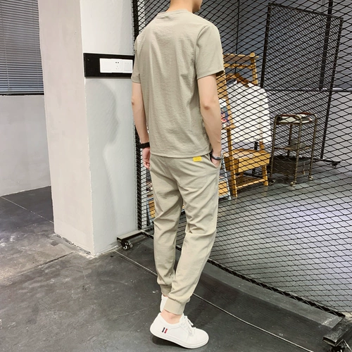 Мужской шелковый дышащий спортивный костюм для отдыха, летний комплект, 2023, короткий рукав