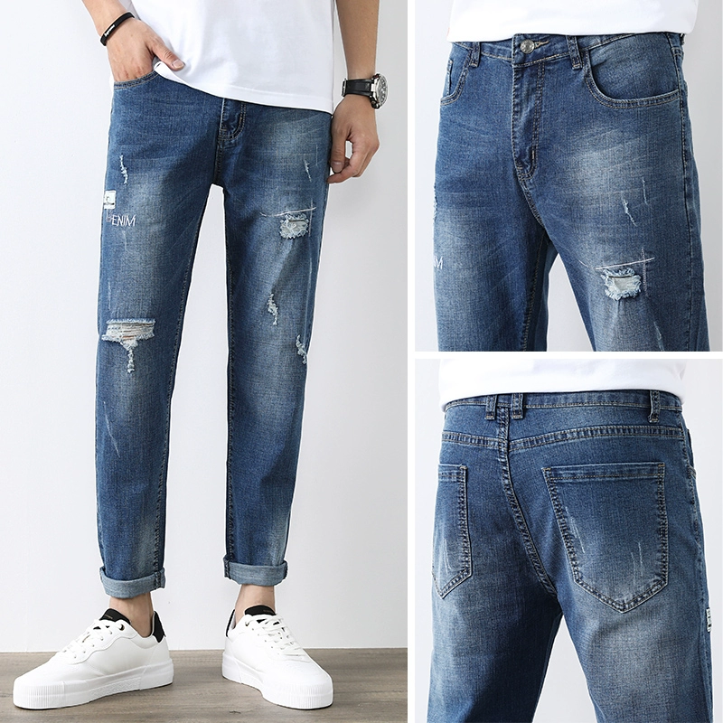 Mùa xuân hè 2020 Quần jeans nam mỏng mới phiên bản Hàn Quốc của xu hướng quần rách nam phù hợp - Quần jean