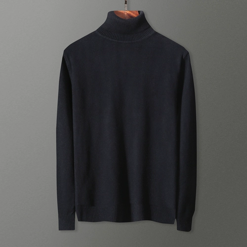 Хлопковый зимний утепленный трендовый приятный телу удерживающий тепло трикотажный свитер, высокий воротник