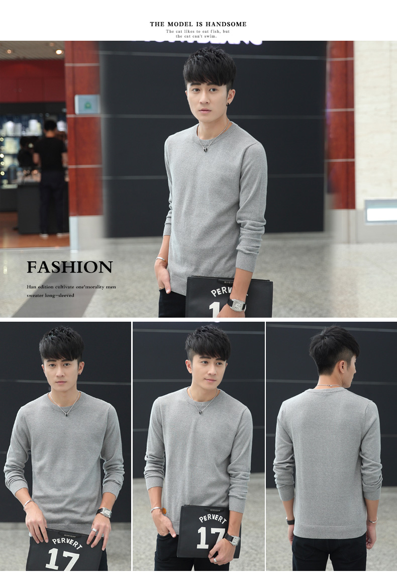 Áo len cotton nam mùa xuân Xu hướng Hàn Quốc Áo thun cotton mỏng Áo len nam cổ tròn Áo sơ mi nam quần áo thời trang nam giới