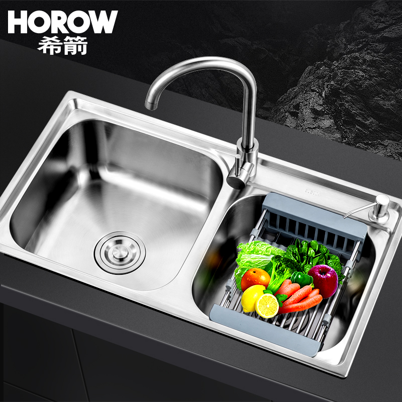Xijian kitchen sink 304 stainless steel double-slot package thickened sink brushed vegetable sink vegetable sink sink