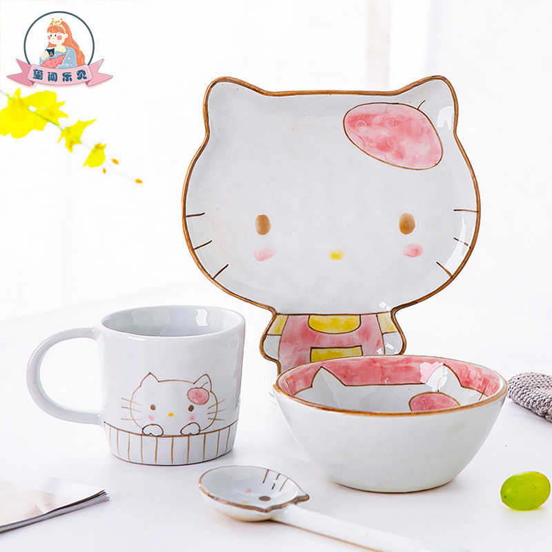 Seal of Seal Welcome Creative Ceramics Cute Cartoon Kitty Cat Cutlery Sets Children Women's Home Water Cups Bowl Spoons