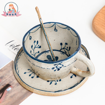 The Seal is happy to see Jingdezhen Day-style green flower artisanal ceramic coffee cup with spoon coarse Tao Creative Mark Cup Drink Cup
