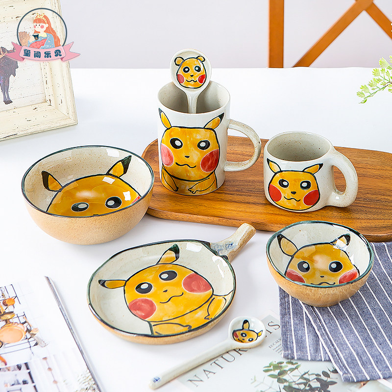Seal of the Seal Welcome Day Style Cartoon Home Ceramic Leather Kachu Creative Cutlery Cutlery Mark Cup Bowl Pan Spoon Suit