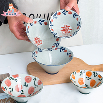 The Seal is happy to see Jingdezhen Qinghua Blossom Ceramic Bowl handcrafted coarse Tao retro Hei bowl Gift Bucket Hat Bowl salad bowl Bowl Noodles Bowl