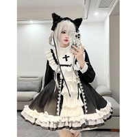 Black and White Lolita Princess Dress 2023 Autumn New Heavy Industry Design Dress Gothic Nun Style Dress Sweet and Cool Style Puff Skirt