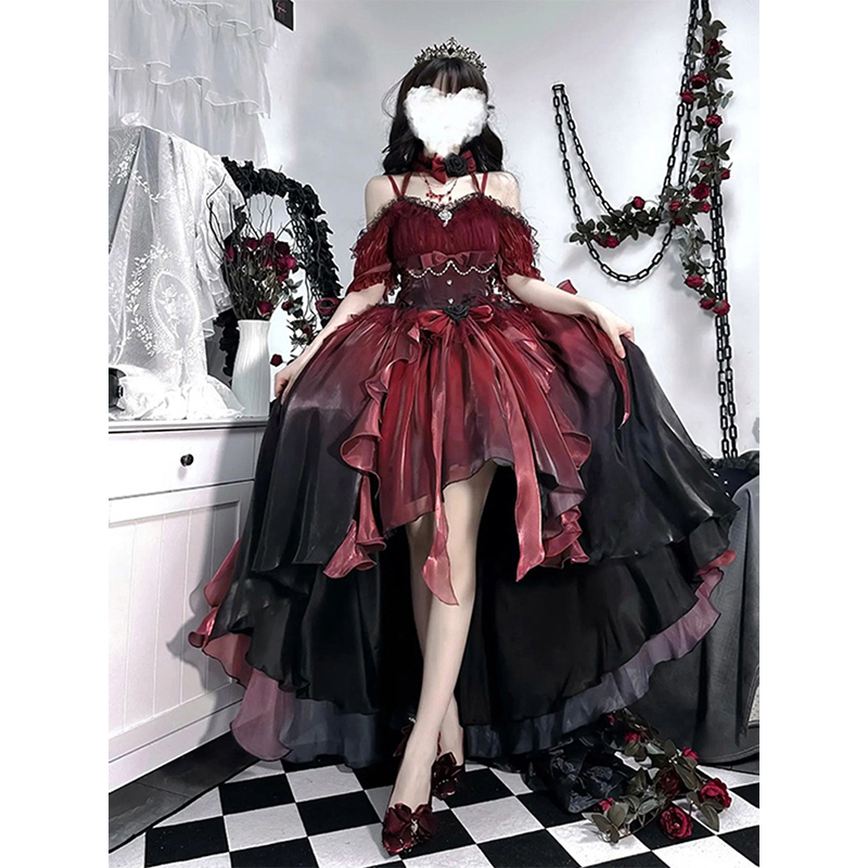 Red Wedding Dress Lolita Dress Female New Year Suit Lolita Heavy Industry Tail Fluffy Princess Dress Red Wedding Dress Lolita Dress Female New Year Suit Lolita Heavy Industry Tail Fluffy Princess Dress