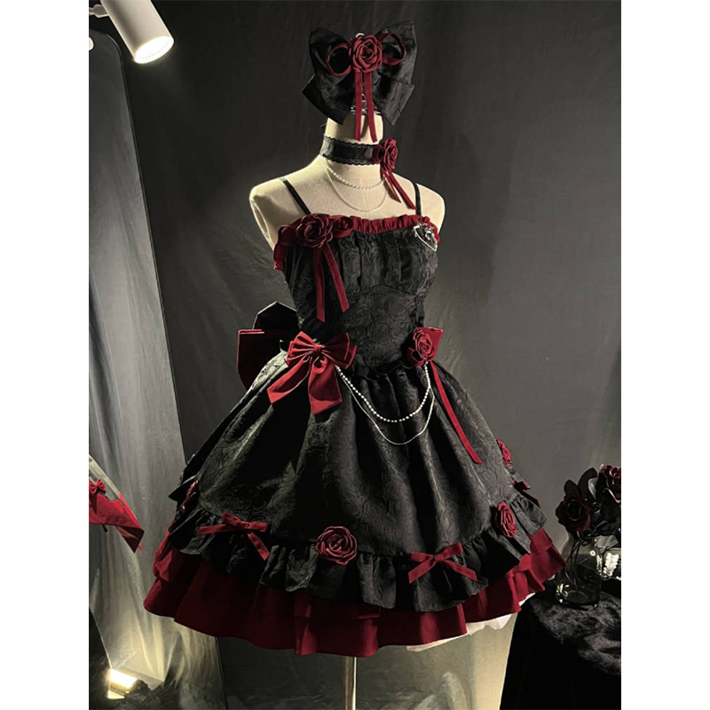 Black and Red Gothic Style Lolita Dress Jsk Romantic Dress Lolita Sweet Cool Princess Dress Halloween Costume