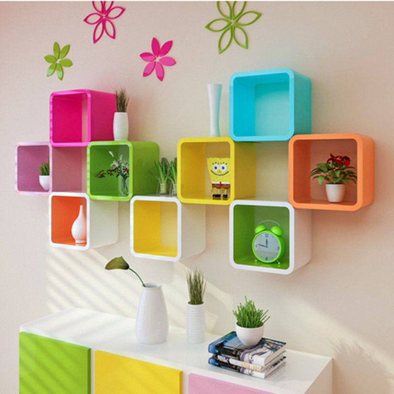 Wall-plated wall wall wall wall wall wall wall square bedroom multi-floor bookshelf free punch-free modern decoration
