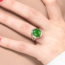 Hetian Jasper ring 18ks925 sterling silver jade ring Womens simple Joker ice species Lady Green antique