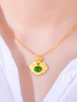 Hetian jade pendant female s925 sterling silver fortune wishful Ping An lock ancient method gold simple Joker natural Jasper necklace