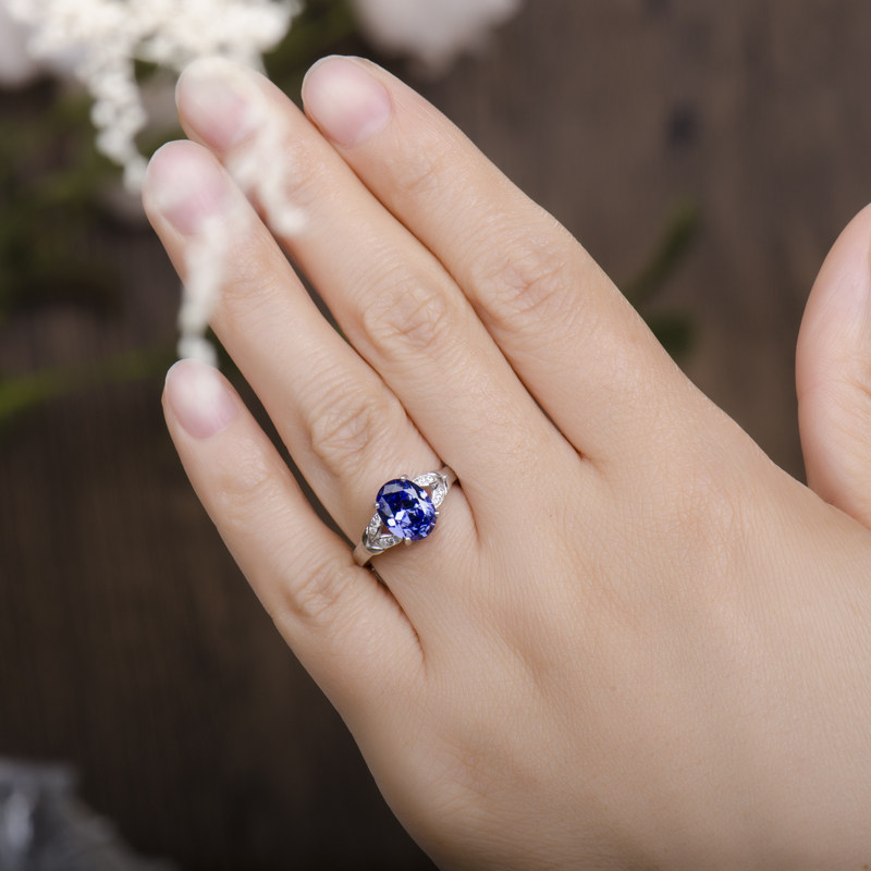 Sapphire ring 925 sterling silver ring Tanzanite sapphire live mouth female ring jewelry Japan and South Korea new