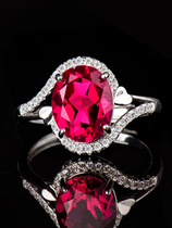 Ruby ring female 952 Silver Pigeon blood red pure silver personality single ring simple Tide people imitation tourmaline big red mother