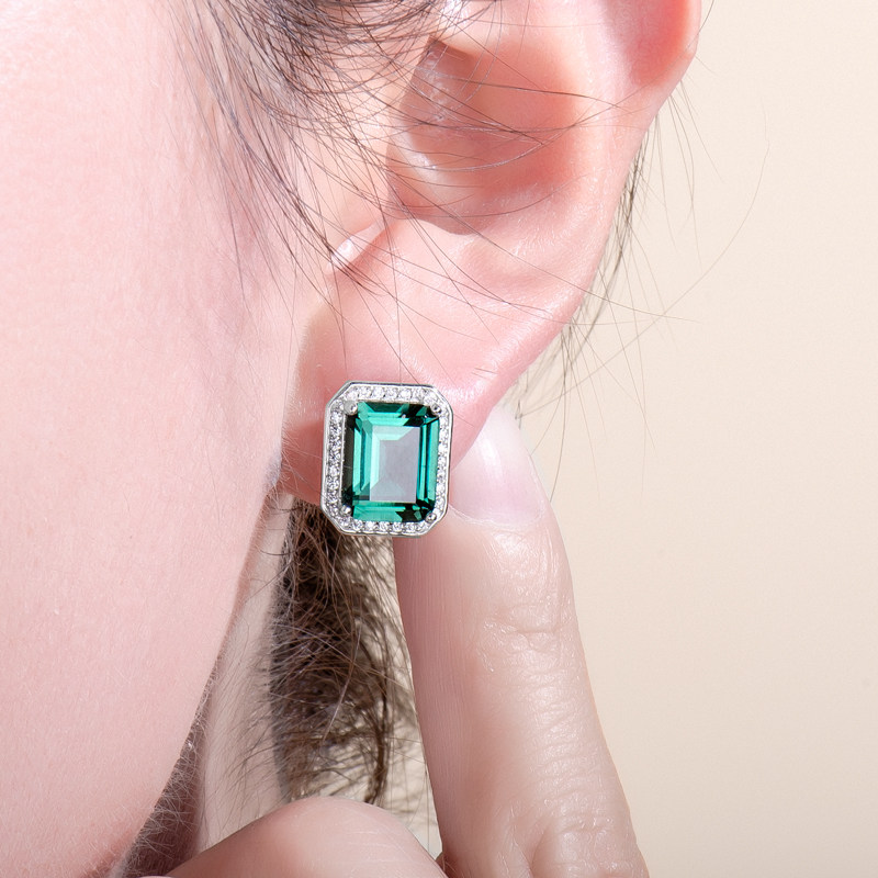 Green crystal ear pin female S925 sterling silver tourmaline green crystal earrings temperament Korean simple jewelry crystal jewelry