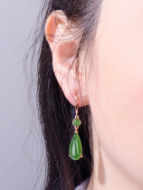 Green antique earrings sterling silver natural jade earrings earrings Chinese style hanfu long female temperament and Tian Jasper
