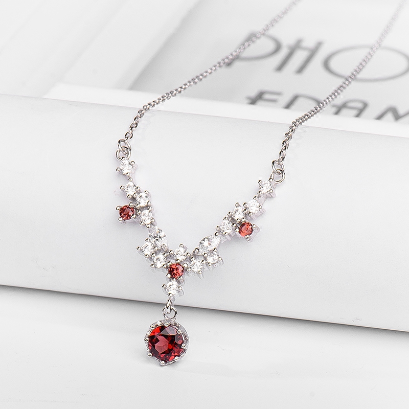 Garnet pendant woman 925 Pure Silver 2020 new natural alcohol red chain female garnet necklace