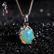 European pendant female natural 2020 New send certificate full fire color 925 sterling silver Princess fan Crown opal necklace