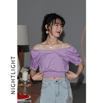 Luminous shirt womens design sense niche short waist shirt new 2021 spring vintage bubble sleeve top