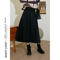 Luminous black harbor Taste Temperament Half Body Slim Fit Lemming Casual 100 Hitch 2021 Winter New Knee Long Skirt