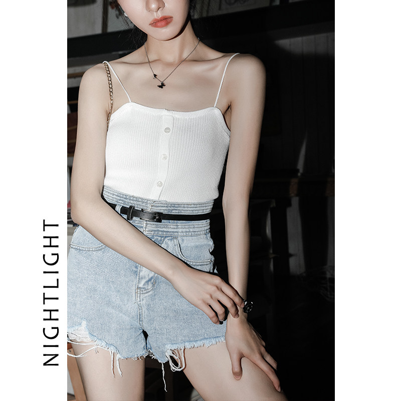 Luminous white ice silk knit harness vest female inner hitch bottom Korean version of the body wearing a damp and sexy sleeveless blouse